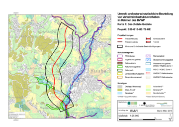 Bundesverkehrswegeplan mit Eintrag einer neuen Trasse bei Rimbach